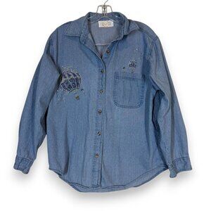 Vintage Hot Air Balloon Denim Shirt Western Medium